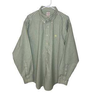 Brooks Brothers mens embroidered logo green striped non iron LS button down XL